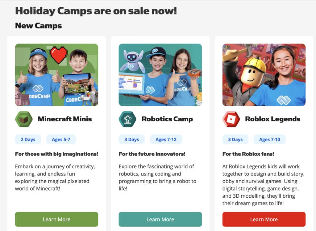 Holiday camps sale coding classes kids